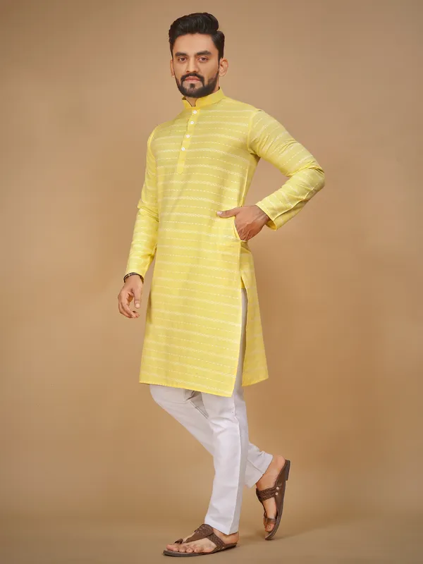 Yellow_Polyester_Printed_Kurta_For_Men