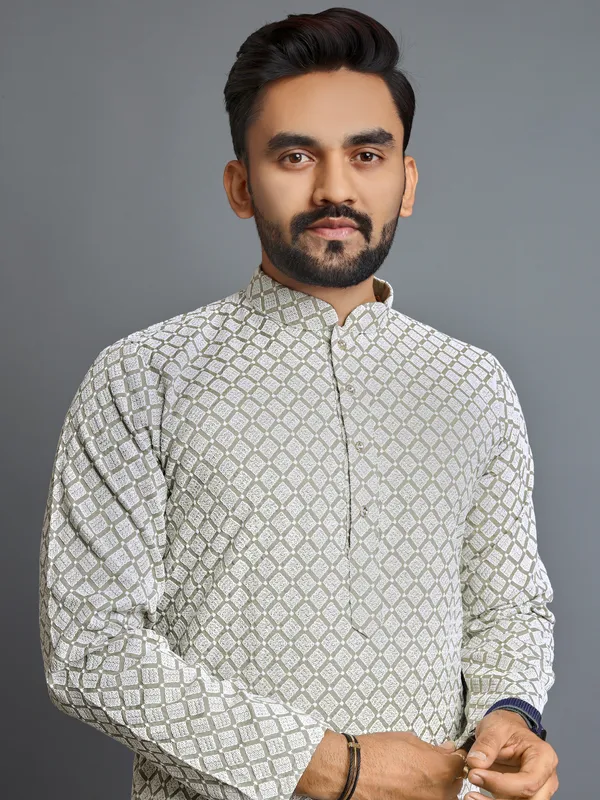 Light_Grey_Polyester_Printed_Kurta_For_Men