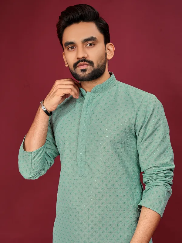 Light_Green_Polyester_Printed_Kurta_For_Men