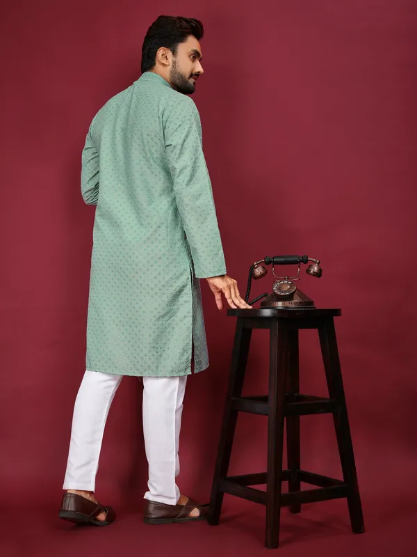 Light_Green_Polyester_Printed_Kurta_For_Men