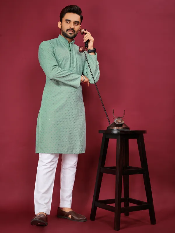 Light_Green_Polyester_Printed_Kurta_For_Men