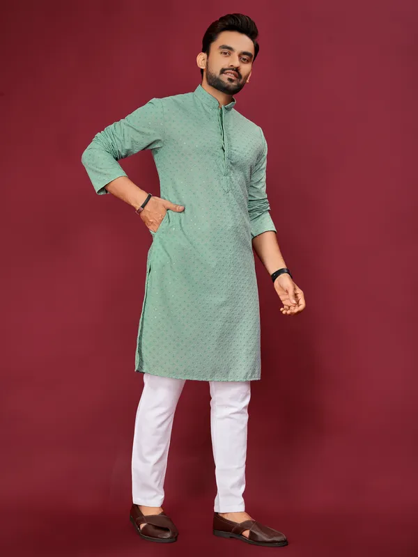 Light_Green_Polyester_Printed_Kurta_For_Men