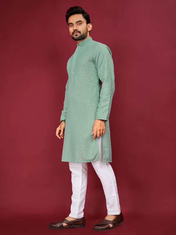 Light_Green_Polyester_Printed_Kurta_For_Men