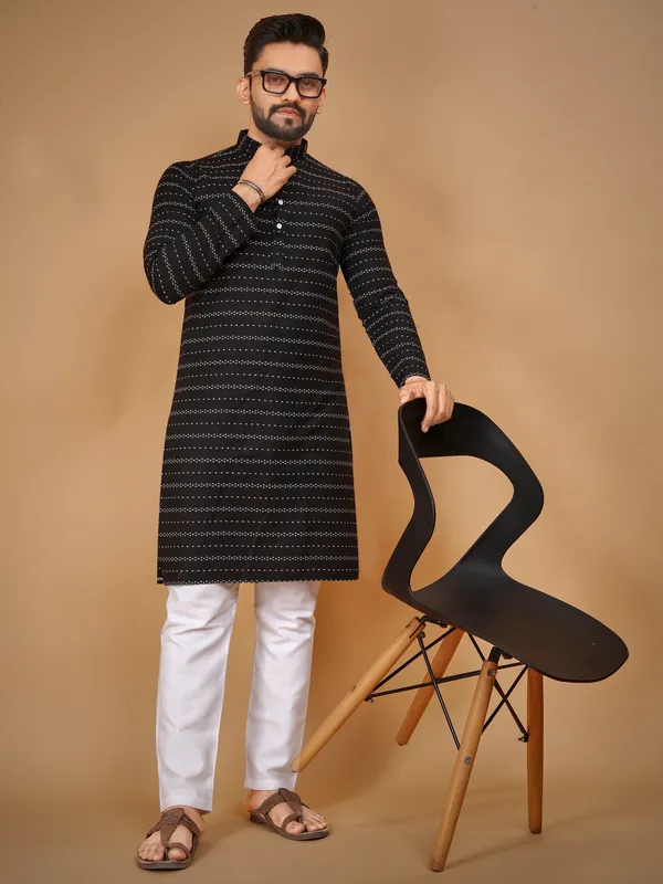 Black_Polyester_Printed_Kurta_For_Men
