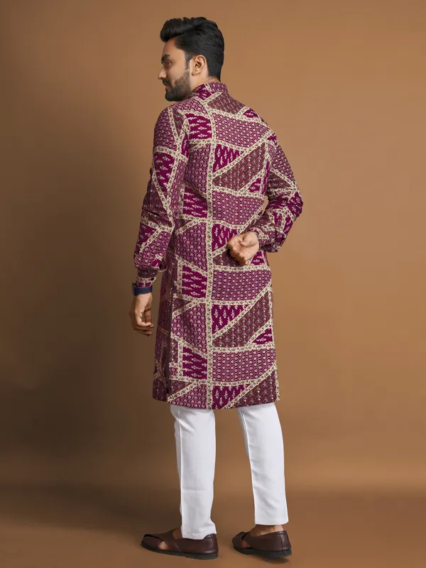 Maroon_Polyester_Printed_Kurta_For_Men