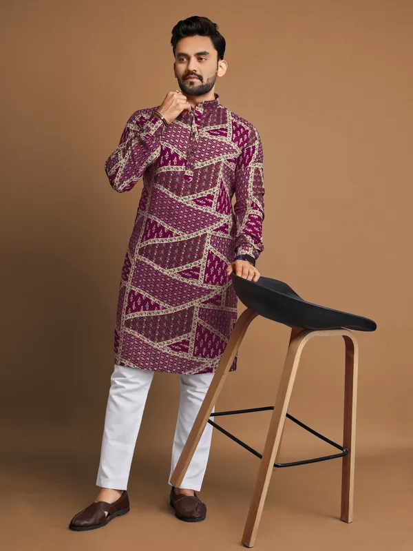 Maroon_Polyester_Printed_Kurta_For_Men
