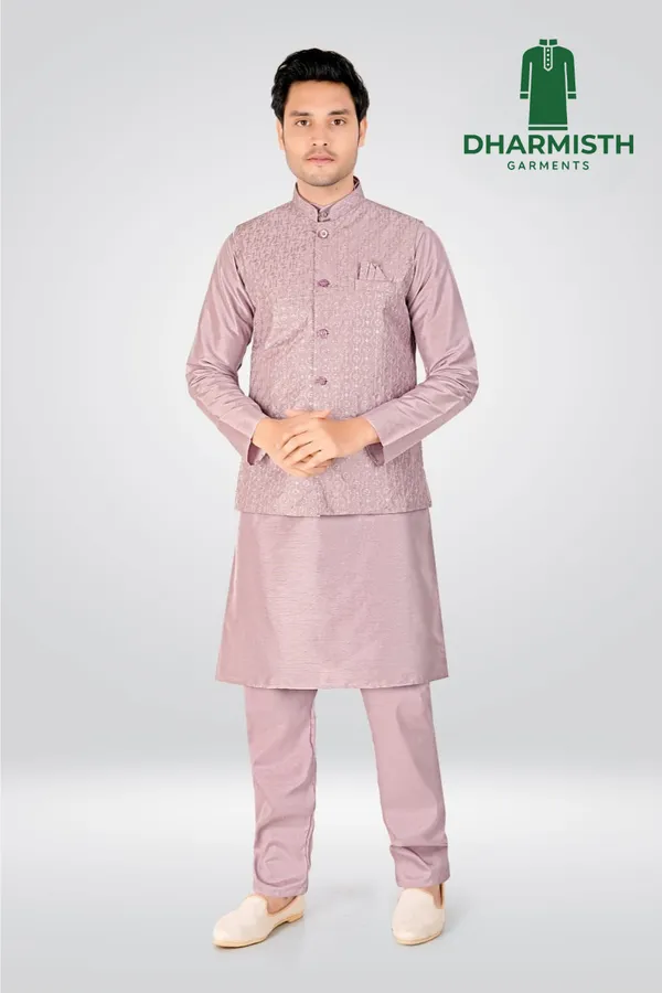 Lavender_Polyester_Printed_Kurta,_Koti_&_Pyjama_For_Men