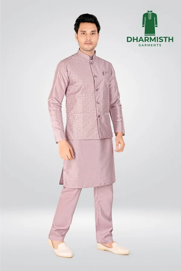 Lavender_Polyester_Printed_Kurta,_Koti_&_Pyjama_For_Men