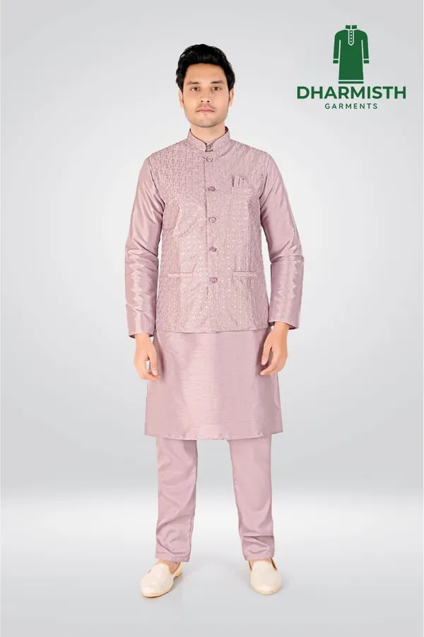 Lavender_Polyester_Printed_Kurta,_Koti_&_Pyjama_For_Men