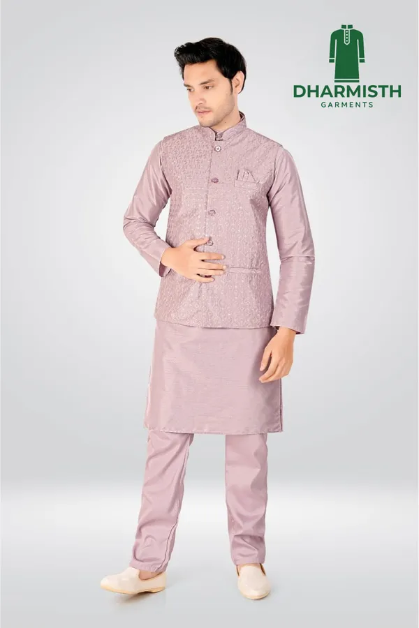 Lavender_Polyester_Printed_Kurta,_Koti_&_Pyjama_For_Men
