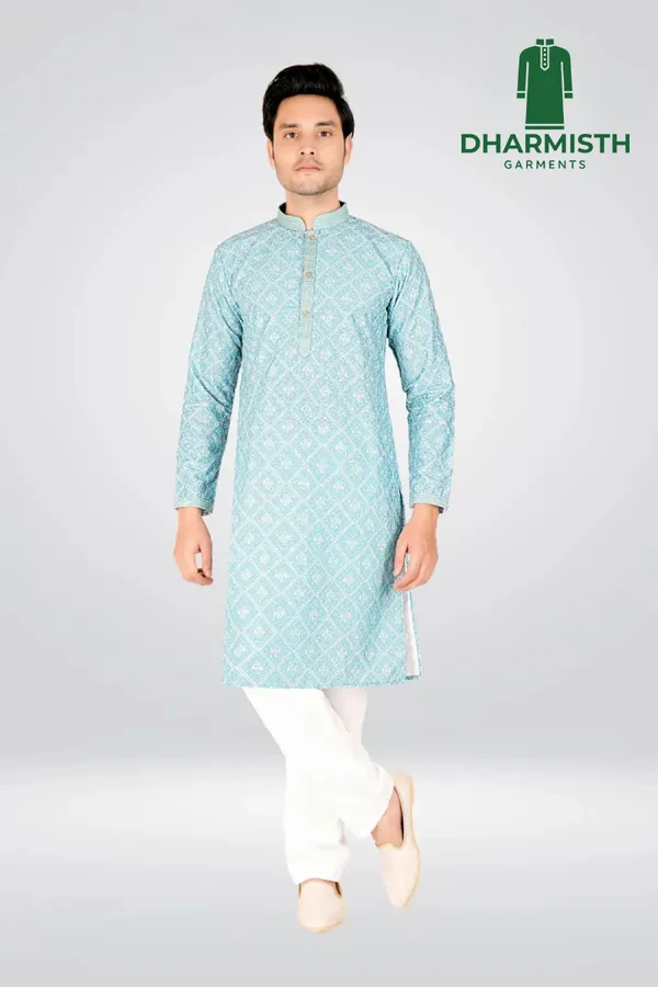 Light_Blue_Polyester_Printed_Kurta_For_Men