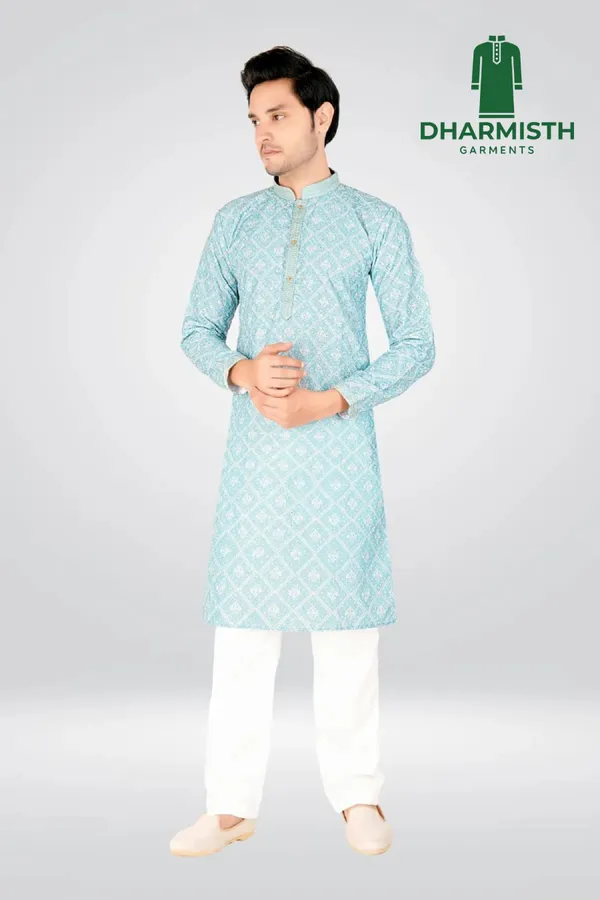 Light_Blue_Polyester_Printed_Kurta_For_Men