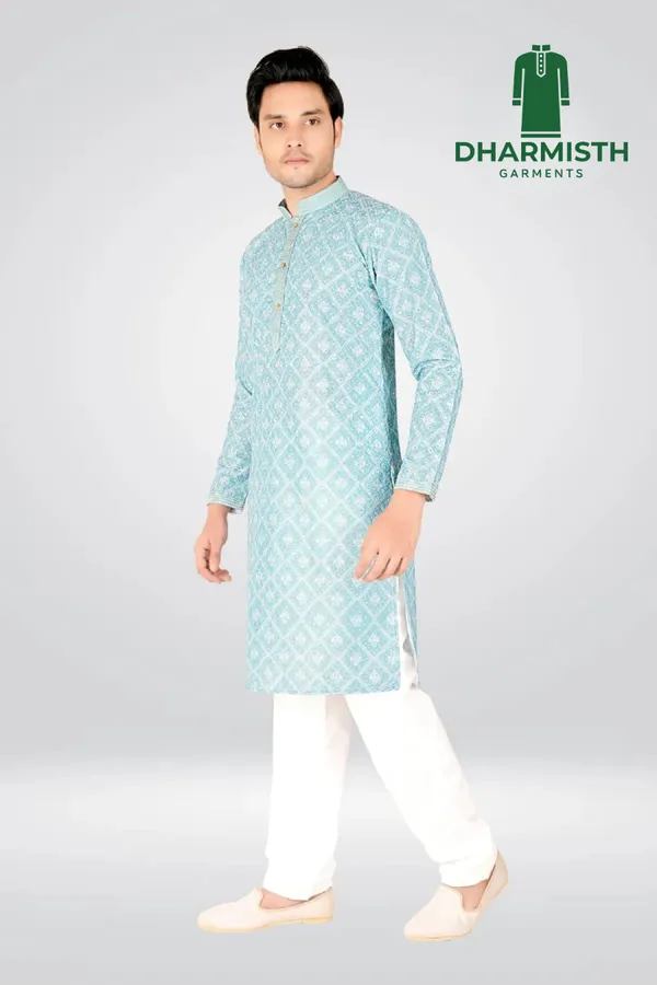 Light_Blue_Polyester_Printed_Kurta_For_Men