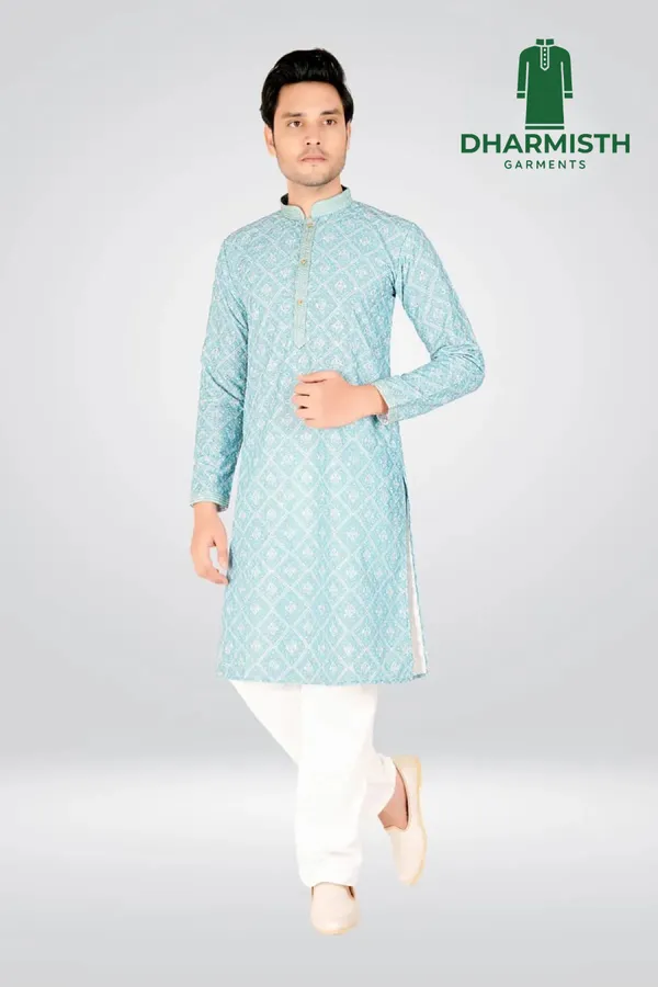 Light_Blue_Polyester_Printed_Kurta_For_Men