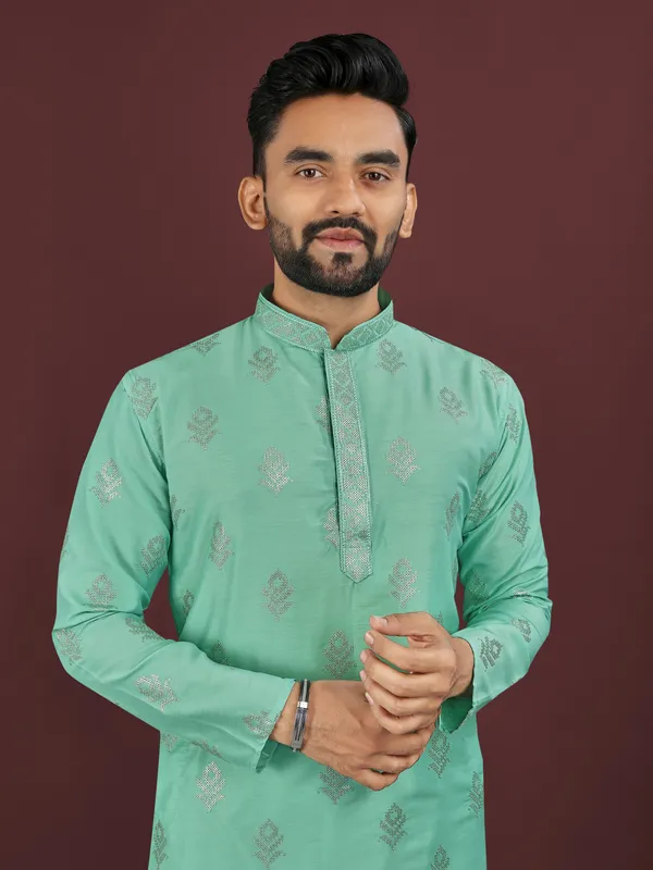 Light_Green_Polyester_Printed_Kurta_For_Men