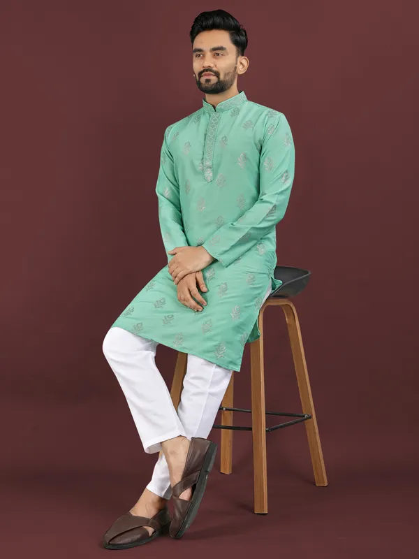 Light_Green_Polyester_Printed_Kurta_For_Men