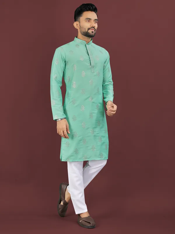Light_Green_Polyester_Printed_Kurta_For_Men