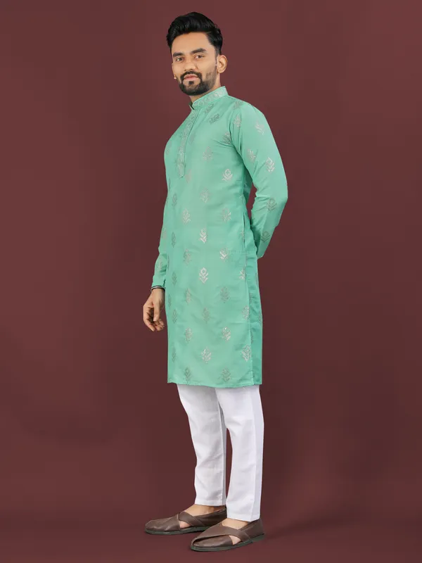 Light_Green_Polyester_Printed_Kurta_For_Men