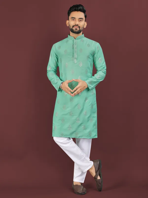 Light_Green_Polyester_Printed_Kurta_For_Men