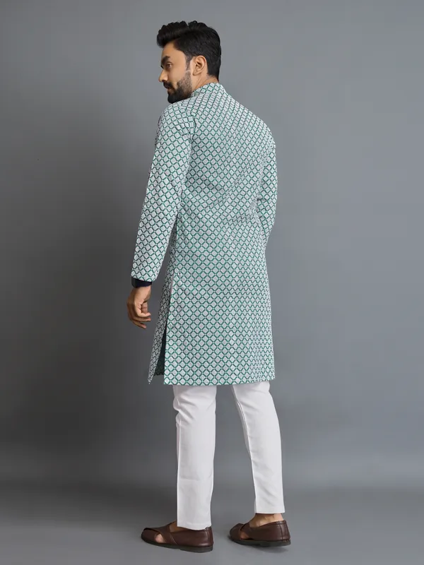 Mint_Green_Polyester_Printed_Kurta_For_Men