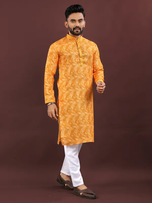 Yellow_Polyester_Printed_Kurta_For_Men