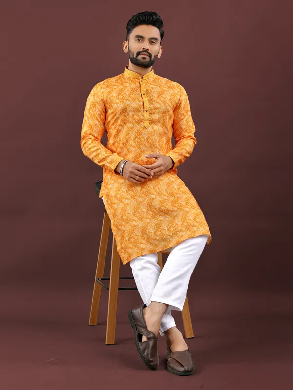 Yellow_Polyester_Printed_Kurta_For_Men