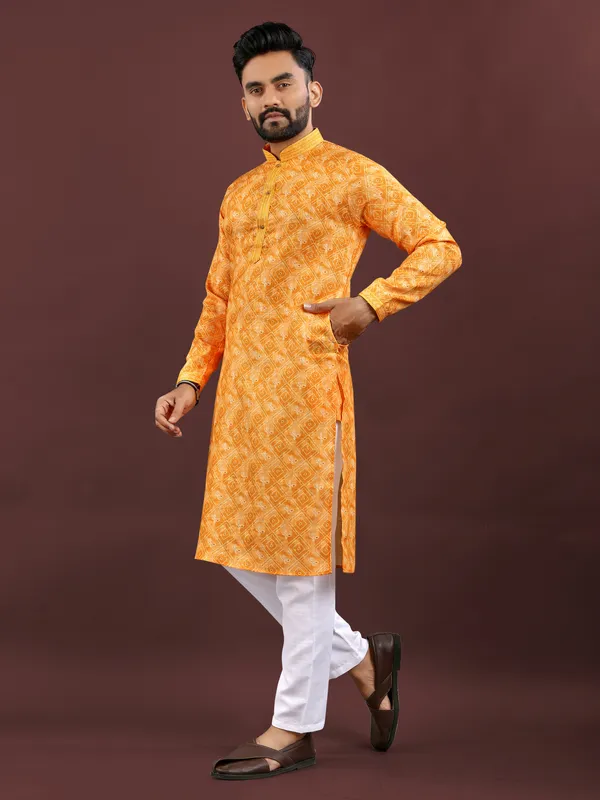 Yellow_Polyester_Printed_Kurta_For_Men