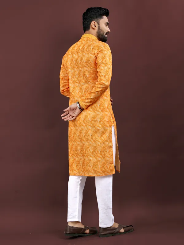 Yellow_Polyester_Printed_Kurta_For_Men