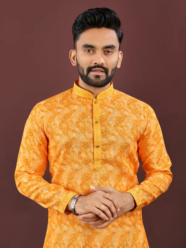 Yellow_Polyester_Printed_Kurta_For_Men
