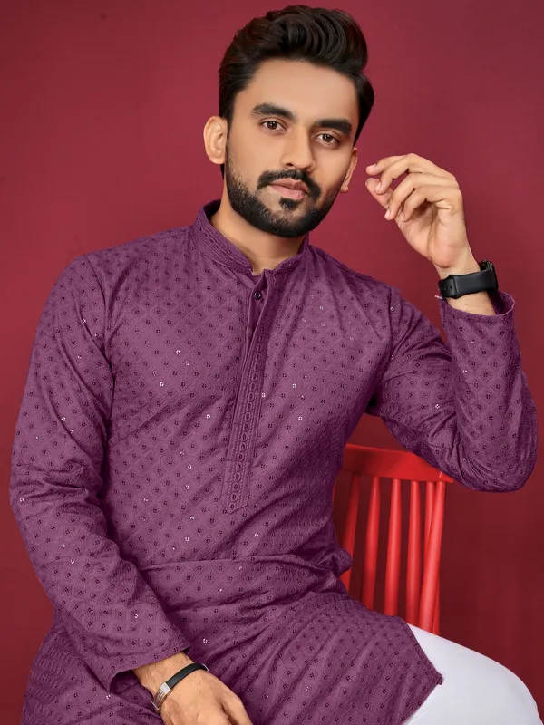 Purple_Polyester_Printed_Kurta_For_Men