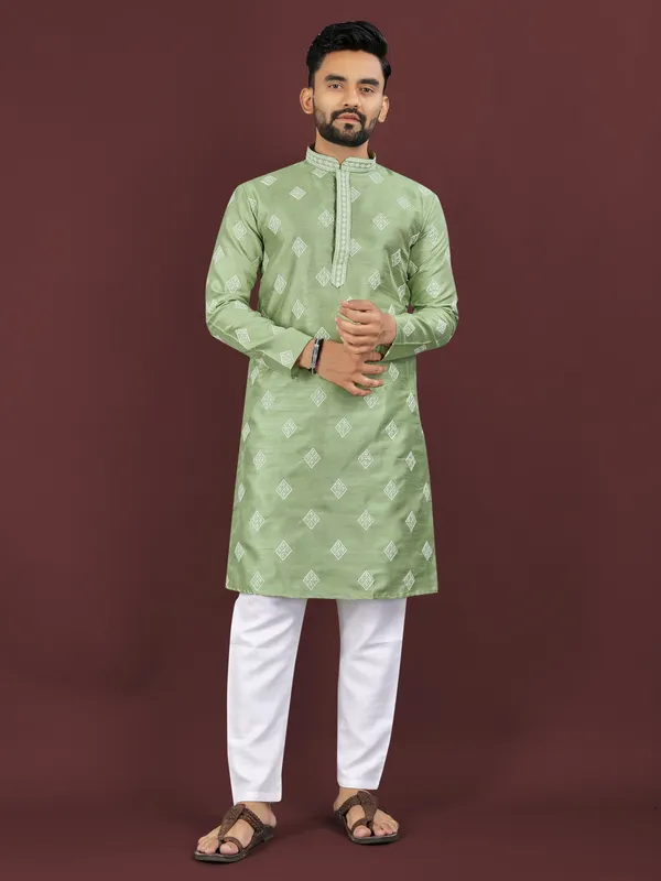 Light_Green_Polyester_Printed_Kurta_For_Men