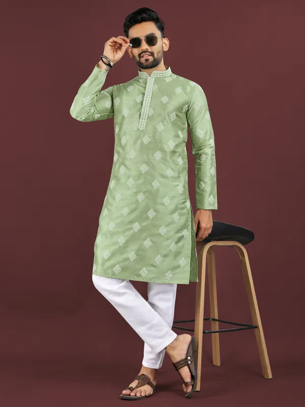 Light_Green_Polyester_Printed_Kurta_For_Men
