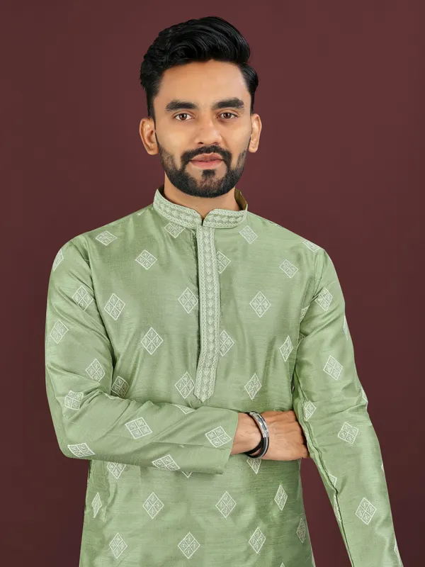 Light_Green_Polyester_Printed_Kurta_For_Men