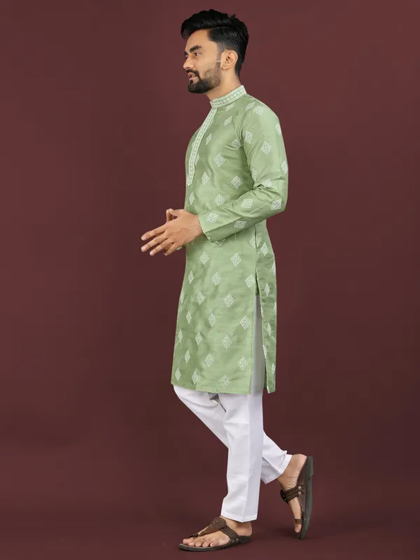 Light_Green_Polyester_Printed_Kurta_For_Men