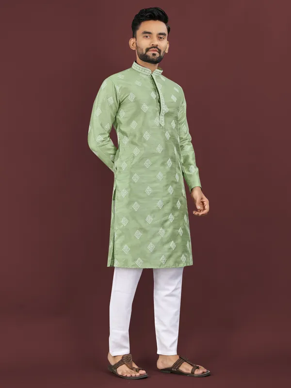 Light_Green_Polyester_Printed_Kurta_For_Men