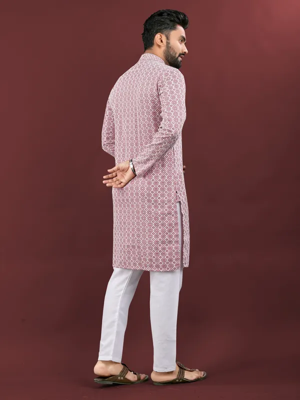 Mild_Pink_Polyester_Printed_Kurta_For_Men