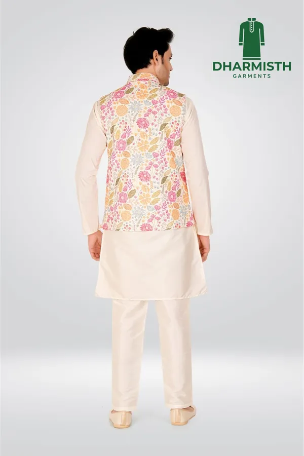 Cream_Polyester_Printed_Kurta,_Jacket_&_Pant_For_Men