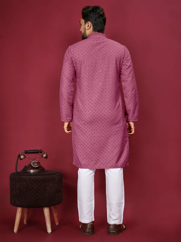 Drak_Pink_Polyester_Printed_Kurta_For_Men