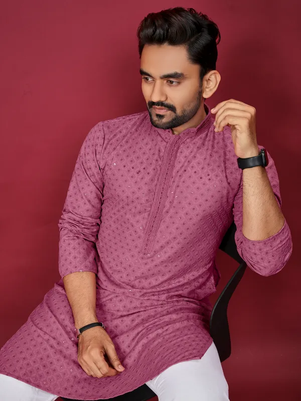 Drak_Pink_Polyester_Printed_Kurta_For_Men
