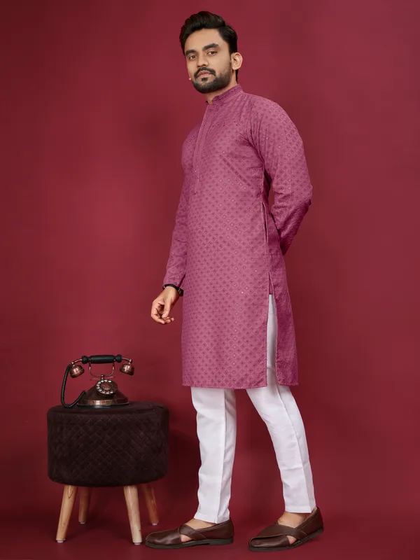 Drak_Pink_Polyester_Printed_Kurta_For_Men