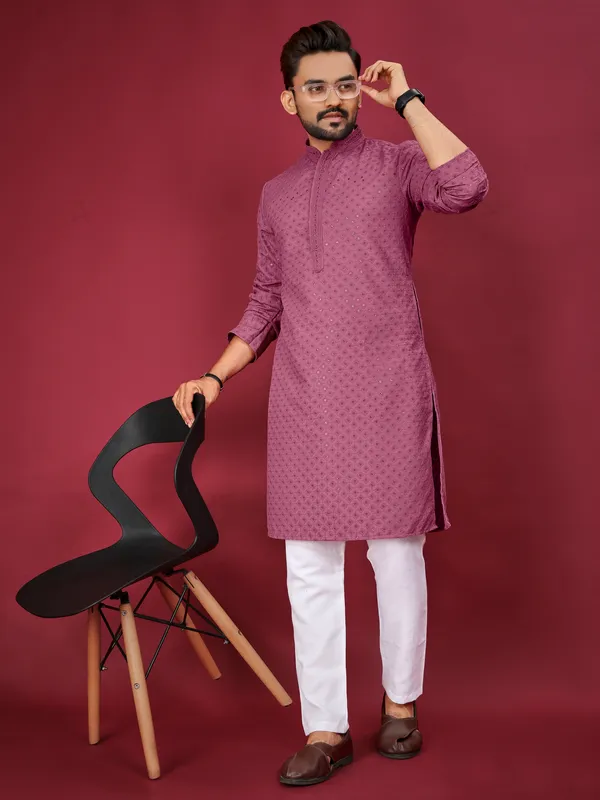 Drak_Pink_Polyester_Printed_Kurta_For_Men