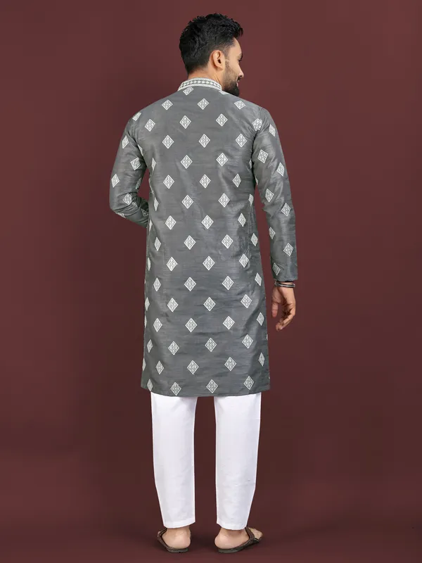 Charcoal_Grey_Polyester_Printed_Kurta_For_Men