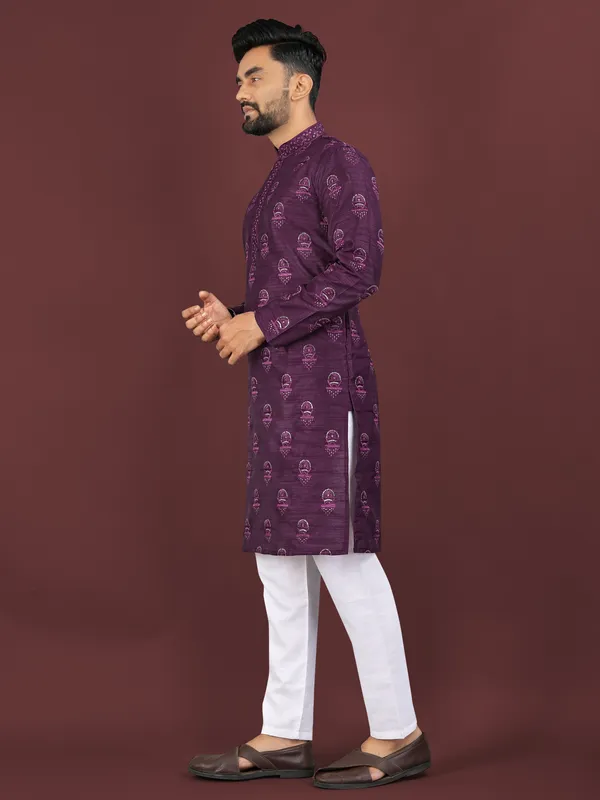 Purple_Polyester_Printed_Kurta_For_Men