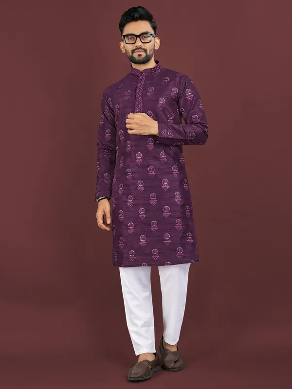 Purple_Polyester_Printed_Kurta_For_Men