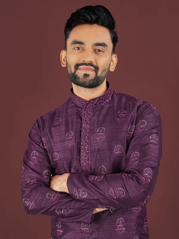 Purple_Polyester_Printed_Kurta_For_Men
