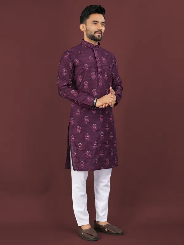 Purple_Polyester_Printed_Kurta_For_Men
