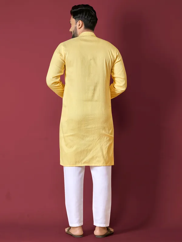 Yellow_Polyester_Printed_Kurta_For_Men
