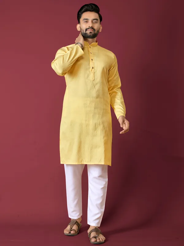 Yellow_Polyester_Printed_Kurta_For_Men