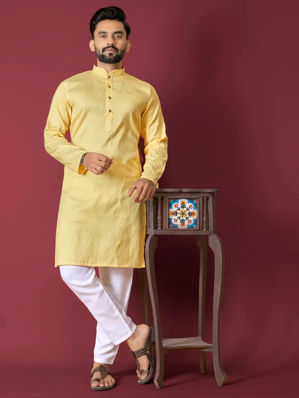 Yellow_Polyester_Printed_Kurta_For_Men