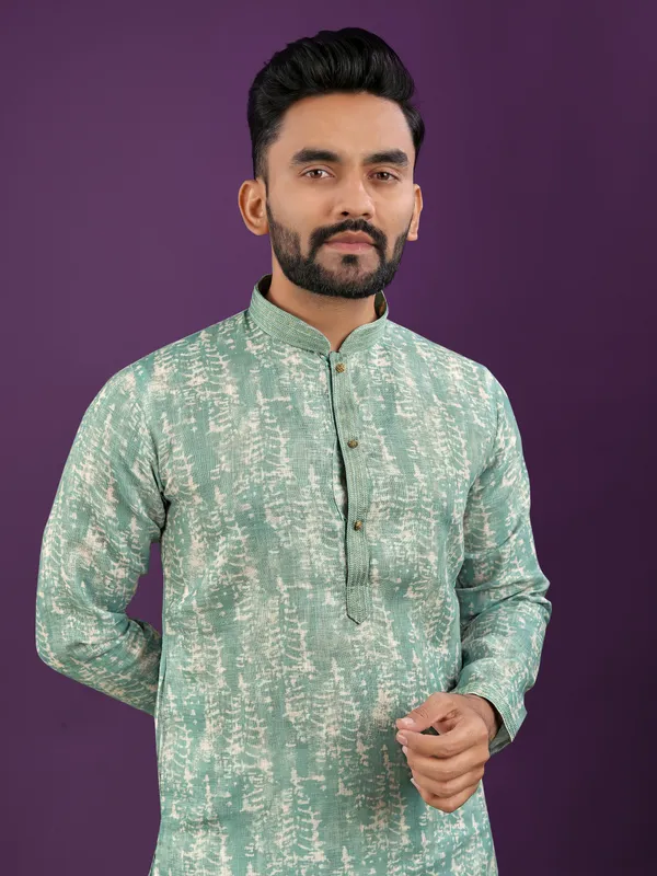Green_Polyester_Printed_Kurta_For_Men